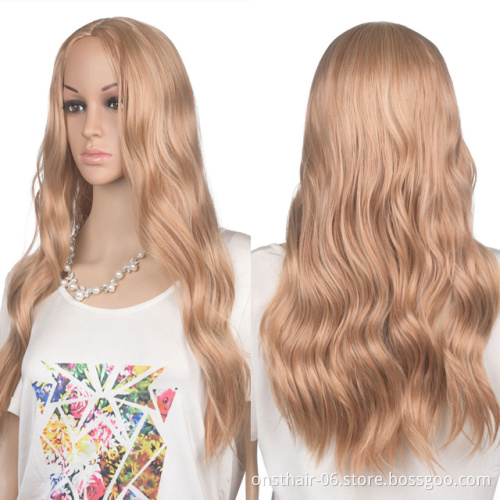 Hot Selling Ombre Brown Dark Blonde Long Wavy Middle Part Hair Wig Cosplay Natural Heat Resistant Synthetic Wig for Women